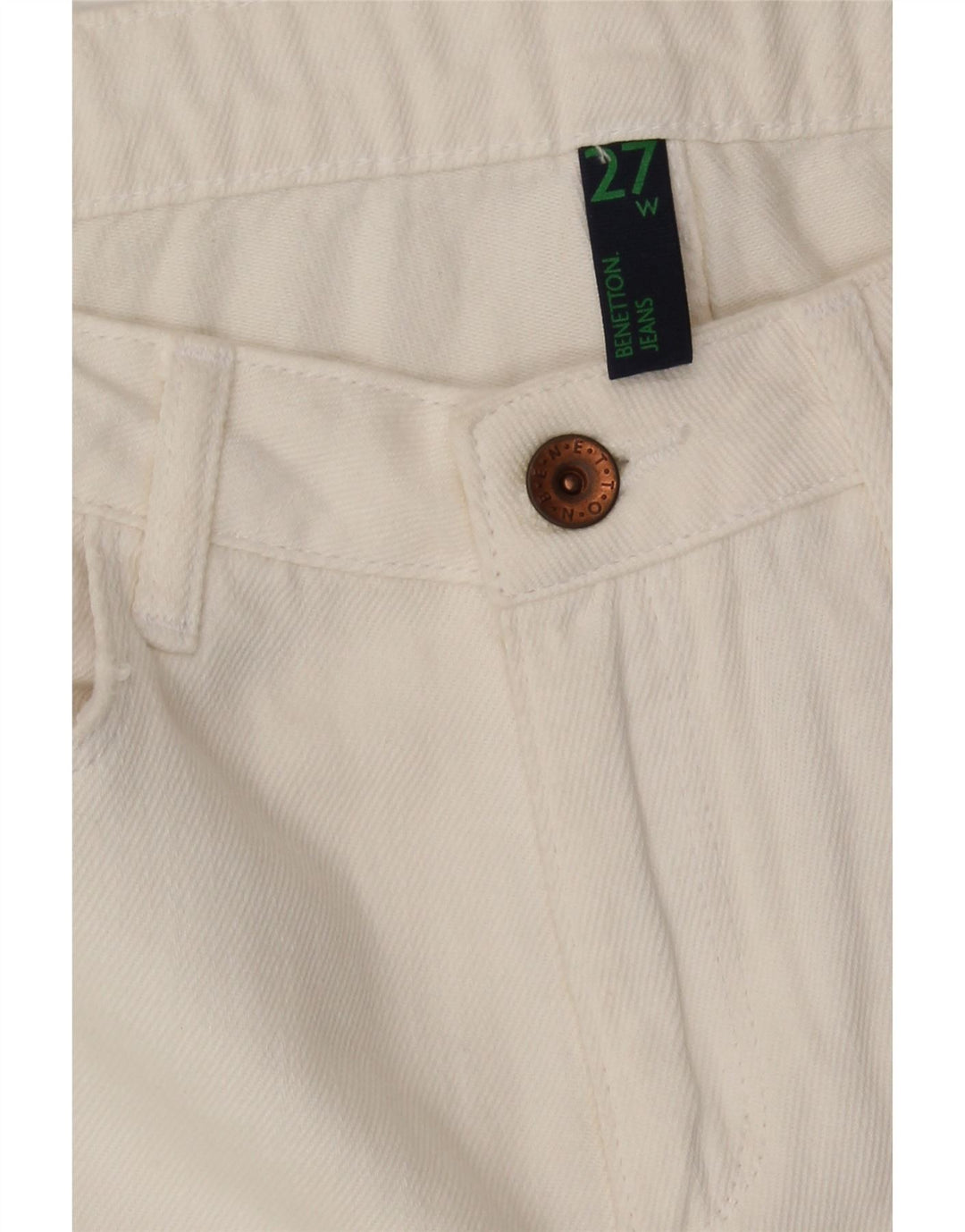 BENETTON Womens Crop Distressed Tapered Jeans W27 L26 Off White Cotton Vintage Benetton and Second-Hand Benetton from Messina Hembry 