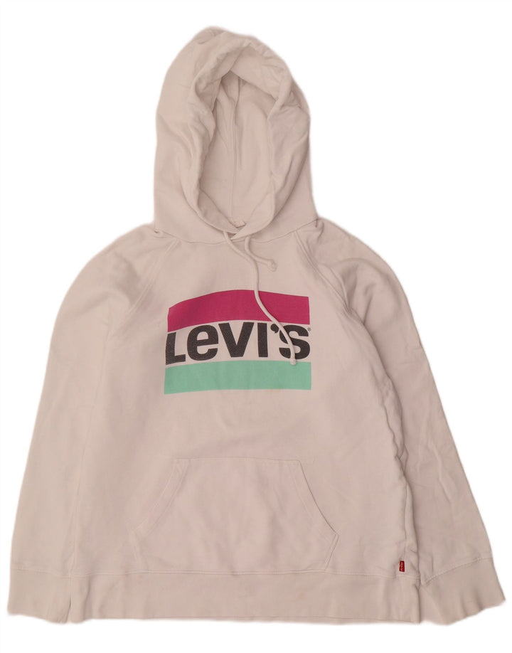 Suéter feminino com capuz gráfico oversized LEVI'S Reino Unido 10 pequeno algodão branco