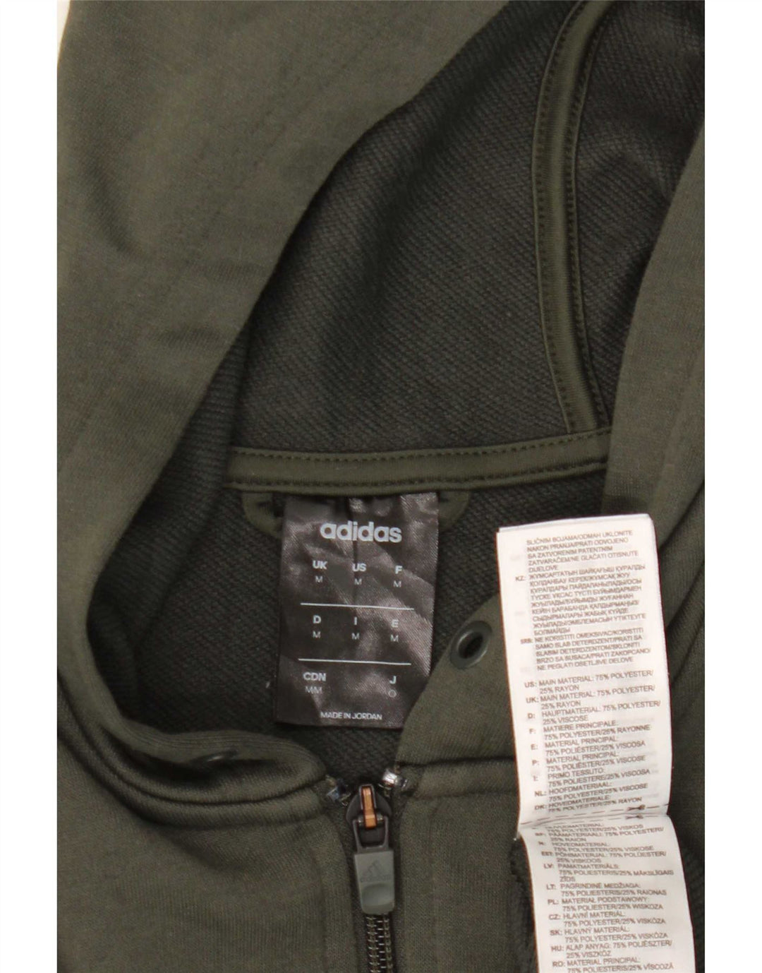 Adidas masculino zip moletom com capuz médio cáqui poliéster