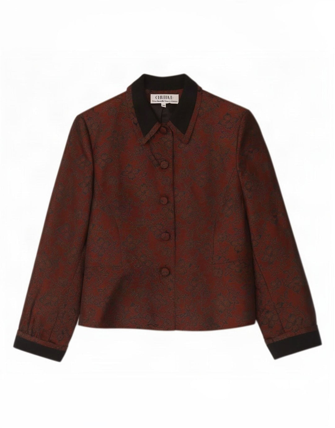 Jaqueta blazer feminina vintage com 5 botões Reino Unido 10 lã floral marrom pequena