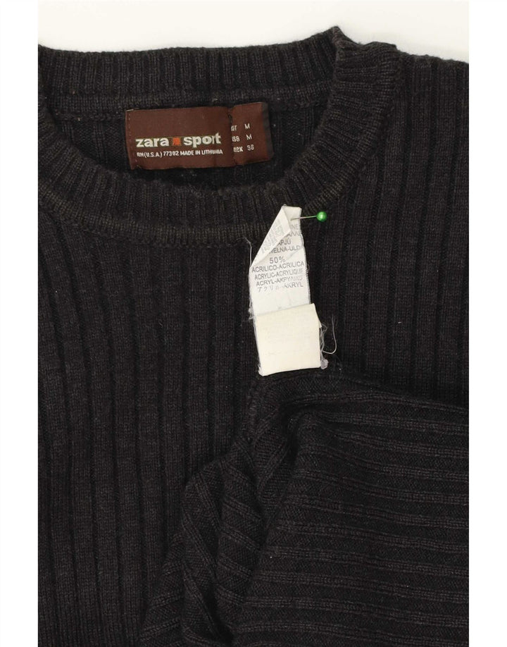 Zara Suéter masculino com gola redonda e lã cinza médio