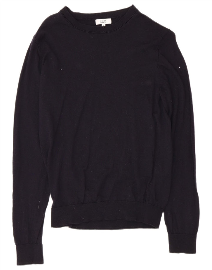 Suéter feminino REISS com gola canoa Reino Unido 12 lã azul marinho médio