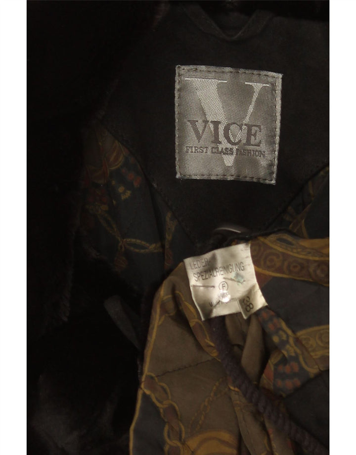 Sobretudo feminino vintage de camurça oversized UE 38 couro preto médio