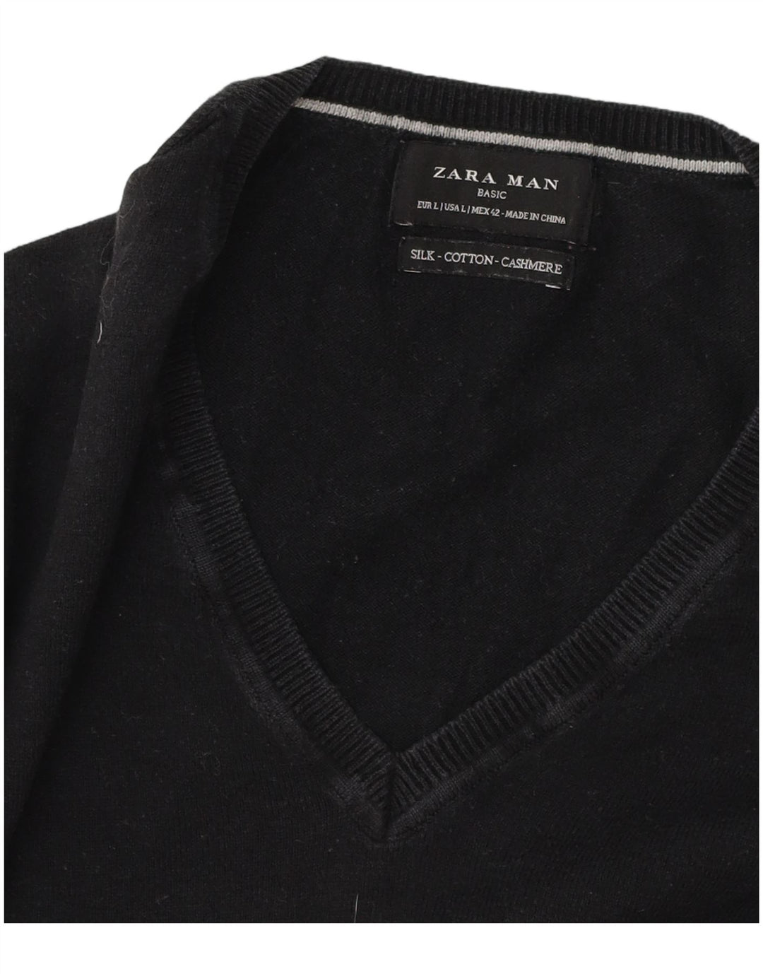 Suéter masculino Zara com decote em V grande algodão preto