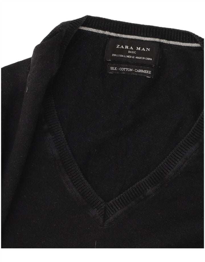 Suéter masculino Zara com decote em V grande algodão preto