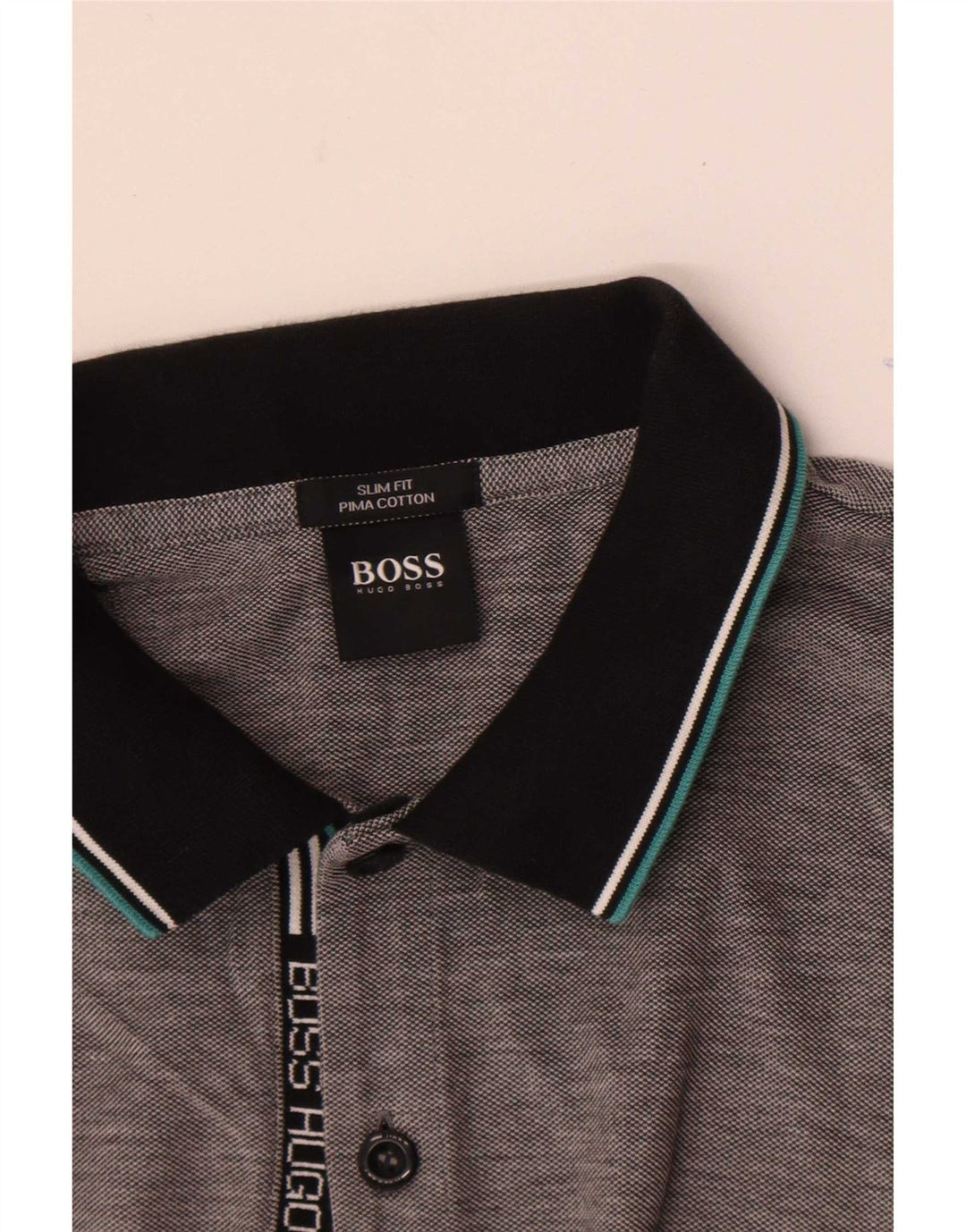 Camisa polo masculina Hugo Boss Slim Fit cinza médio algodão colorblock
