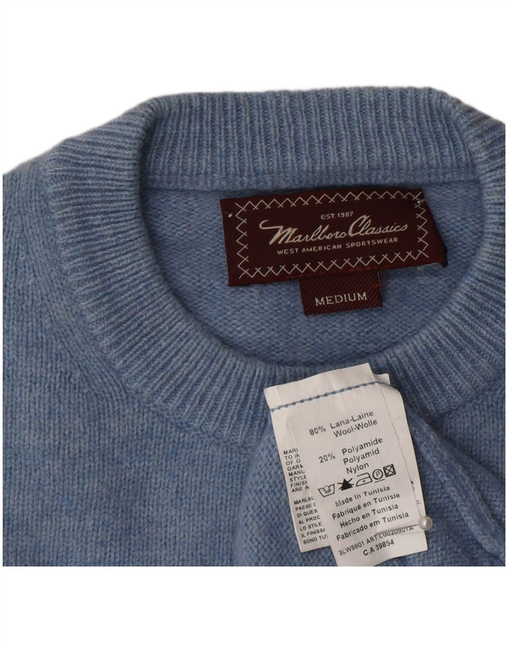 Suéter masculino Marlboro Classics com gola redonda de lã azul médio