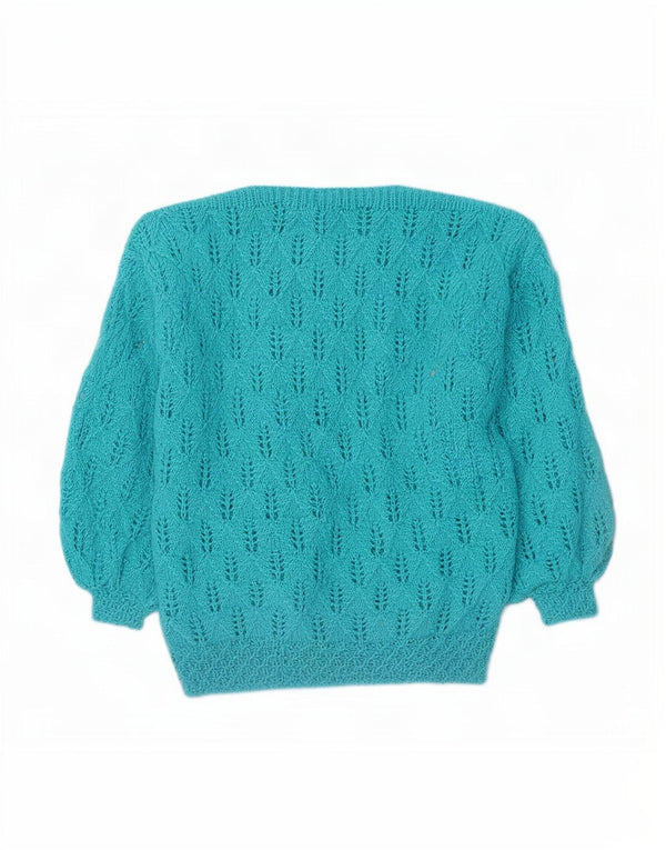 Suéter feminino vintage com gola canoa Reino Unido 16 grande azul