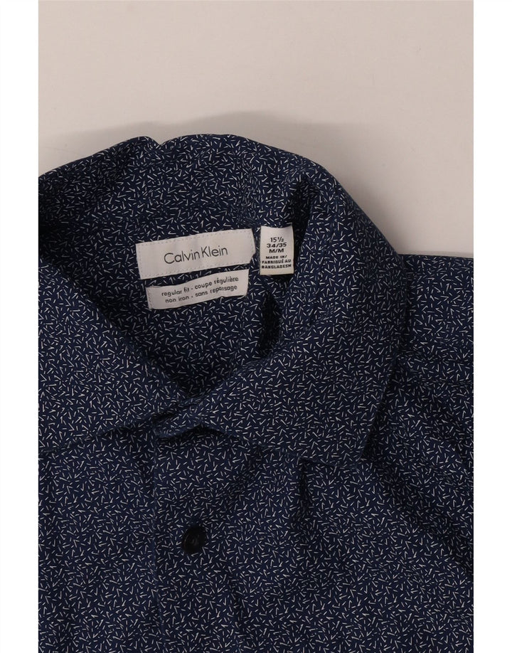 Camisa masculina Calvin Klein Regular Fit tamanho 15 1/2 médio azul marinho manchado