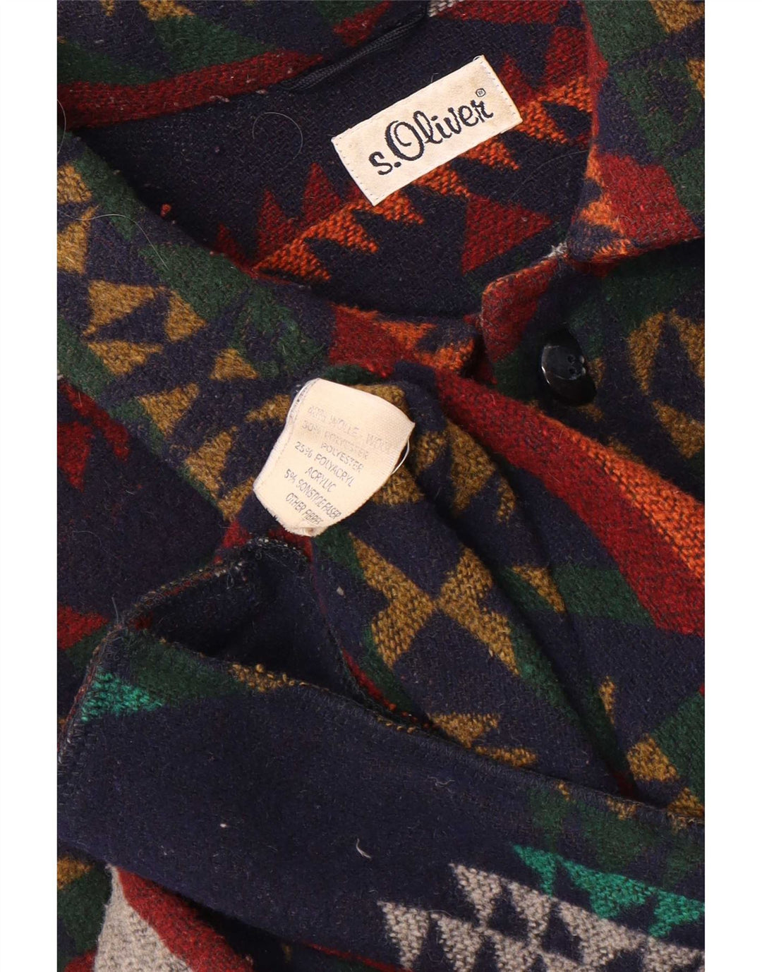 Sobretudo masculino S.Oliver UK 40 grande lã Fair Isle multicolorida