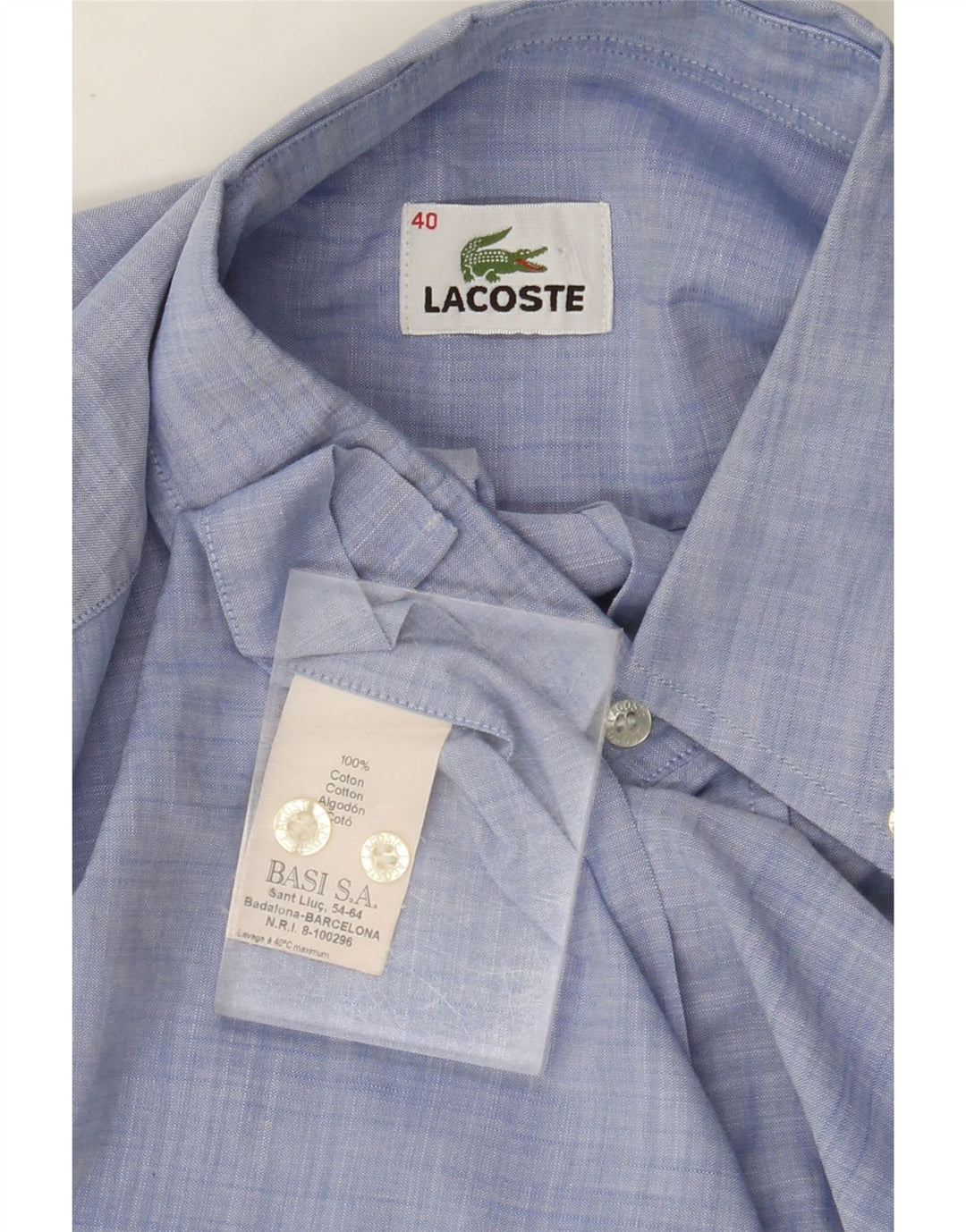 Camisa masculina de manga curta LACOSTE tamanho 40 algodão azul médio