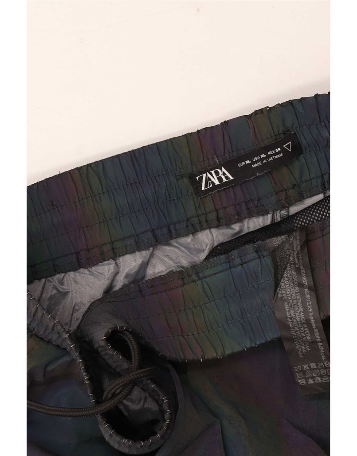 Zara Mens Joggers Cargo Calças XL W34 L26 Poliéster listrado multicolorido