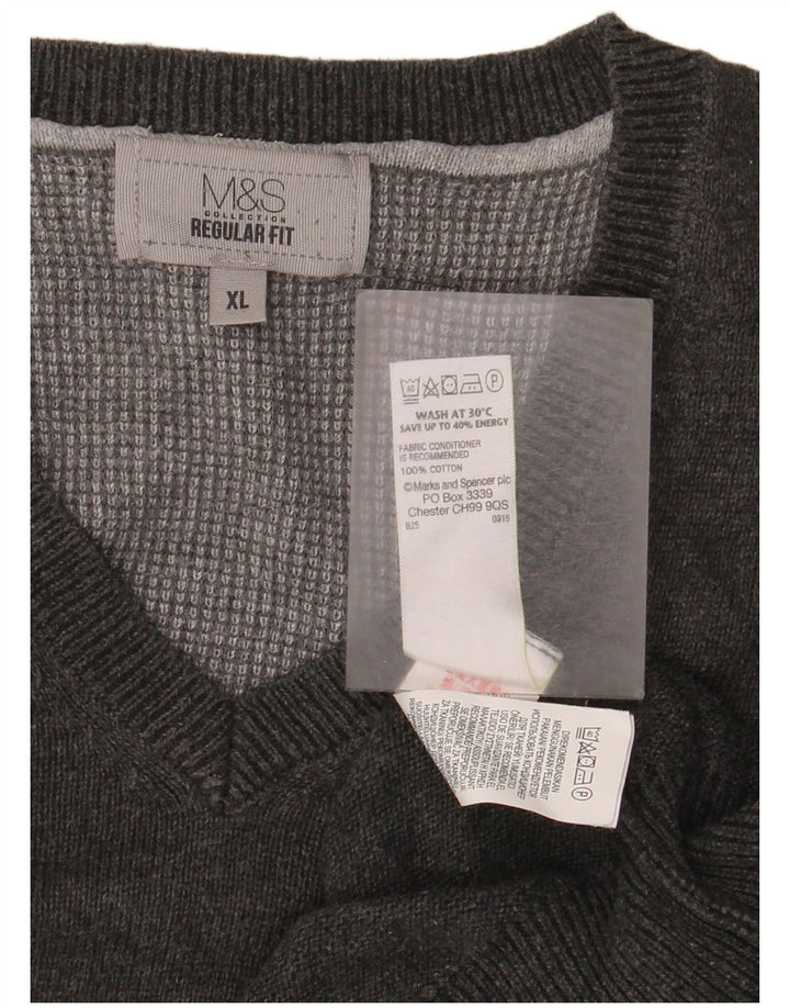 Suéter masculino Marks & Spencer com ajuste regular e decote em V XL algodão cinza
