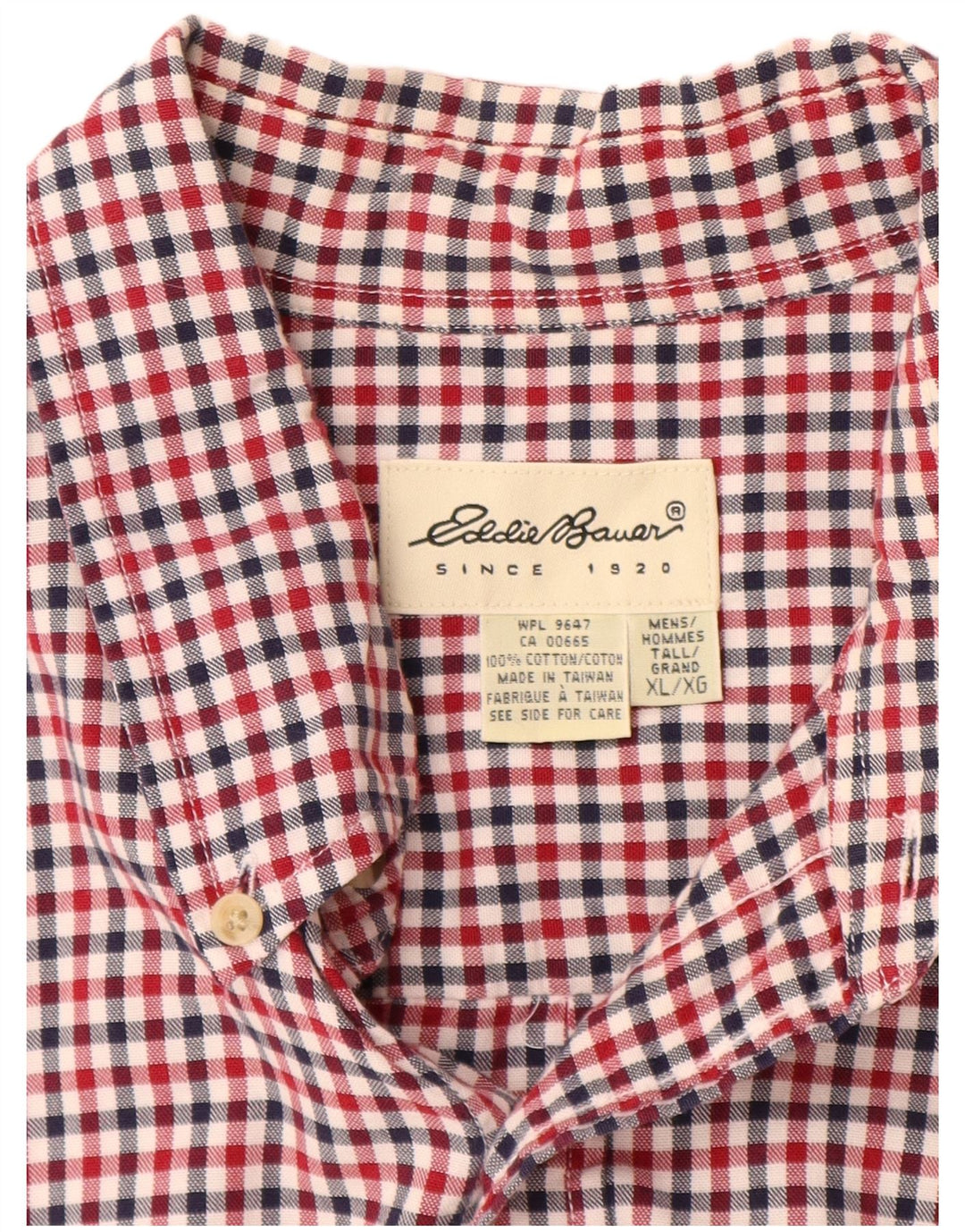 Camisa masculina alta de manga curta Eddie Bauer XL vermelho algodão guingão