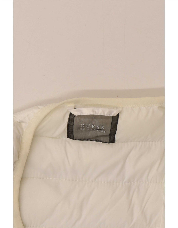 Jaqueta acolchoada feminina Guess UK 6 XS poliéster manchado branco