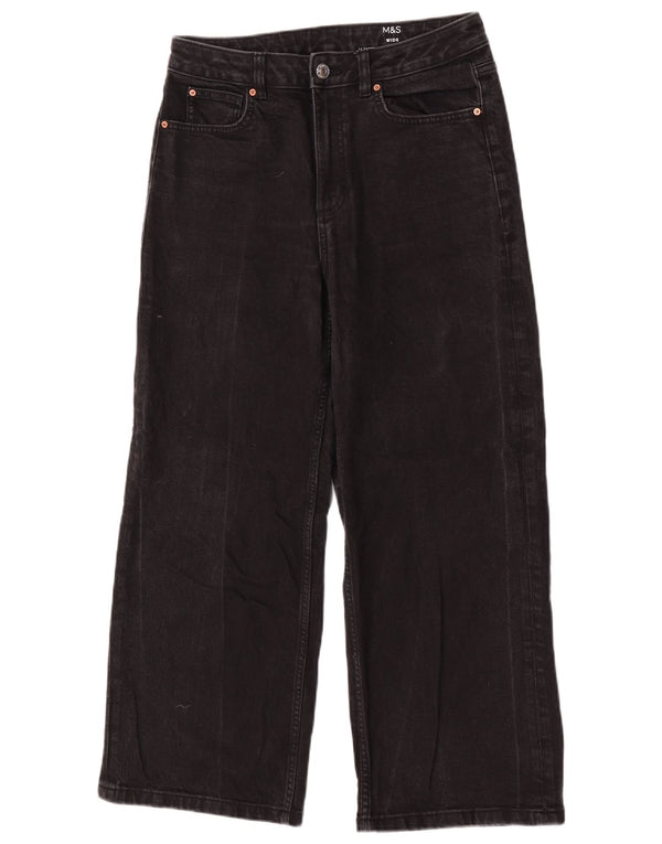 Calça jeans feminina Marks & Spencer com perna larga Reino Unido 12 médio W30 L28 algodão preto