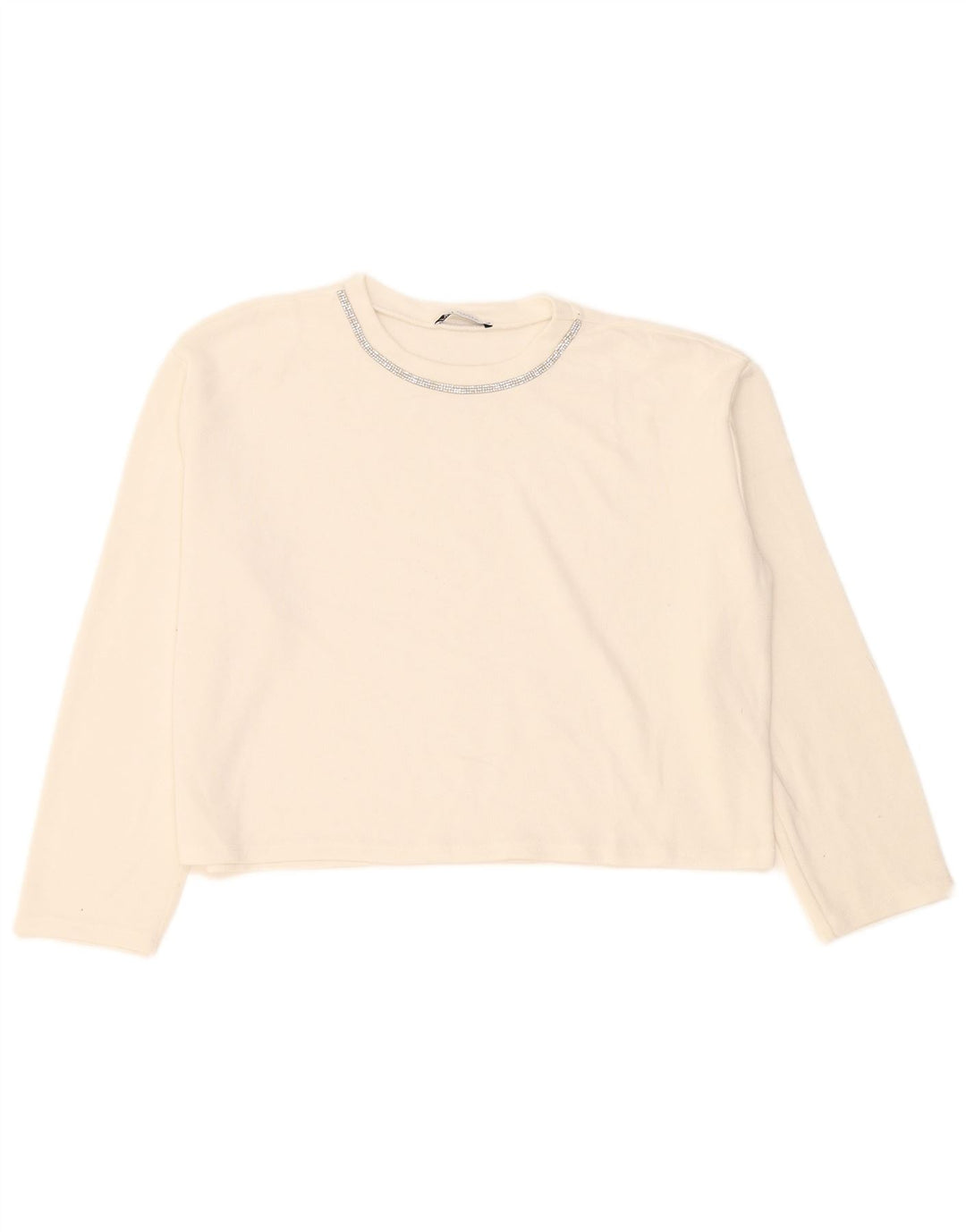 Zara Womens Crop Oversized Top Manga Longa Reino Unido 14 Médio Branco
