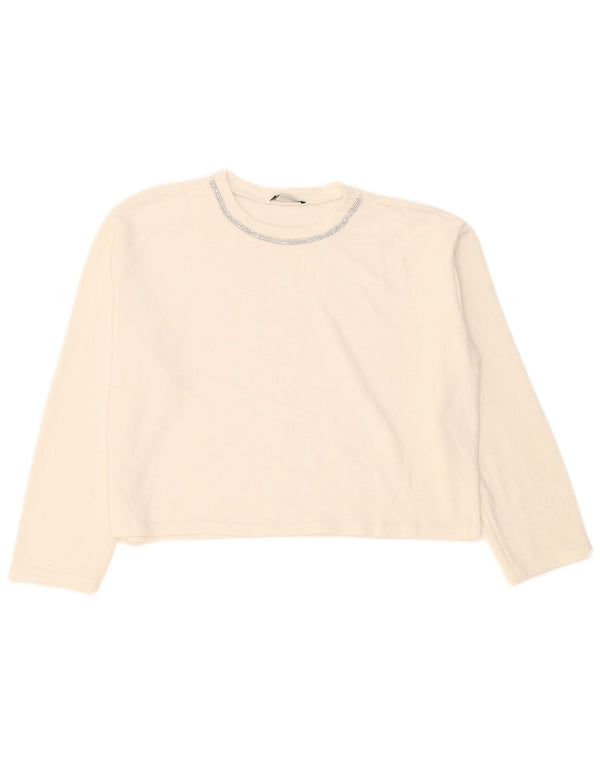 Zara Womens Crop Oversized Top Manga Longa Reino Unido 14 Médio Branco