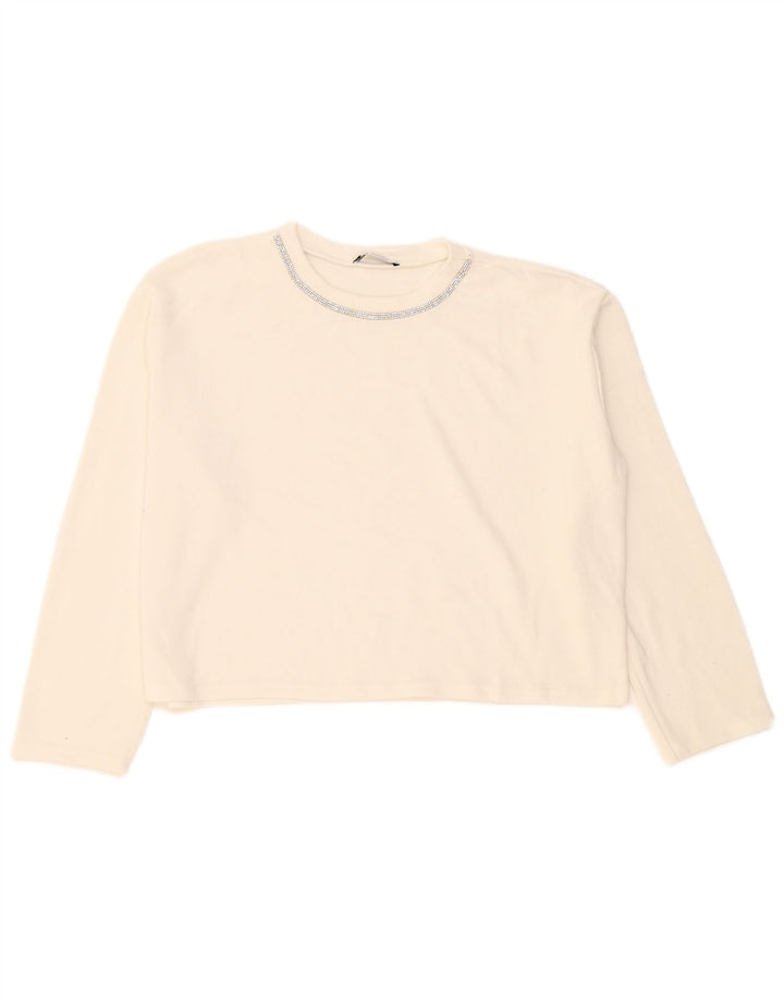 Zara Womens Crop Oversized Top Manga Longa Reino Unido 14 Médio Branco