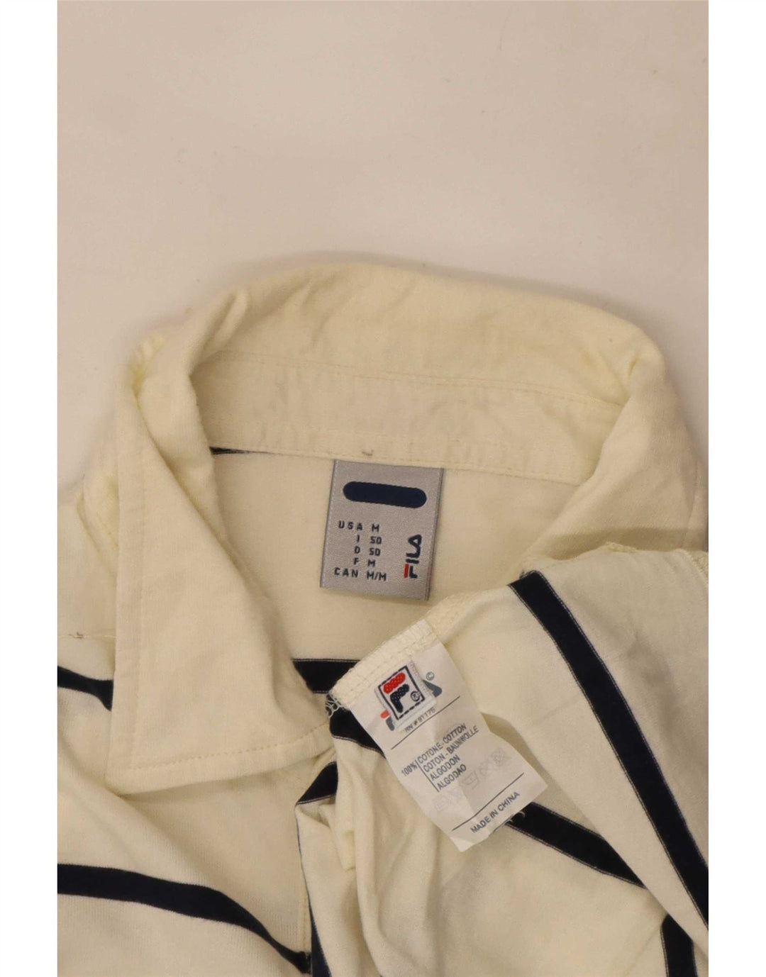 Camisa polo masculina Fila de manga comprida de algodão listrado branco médio