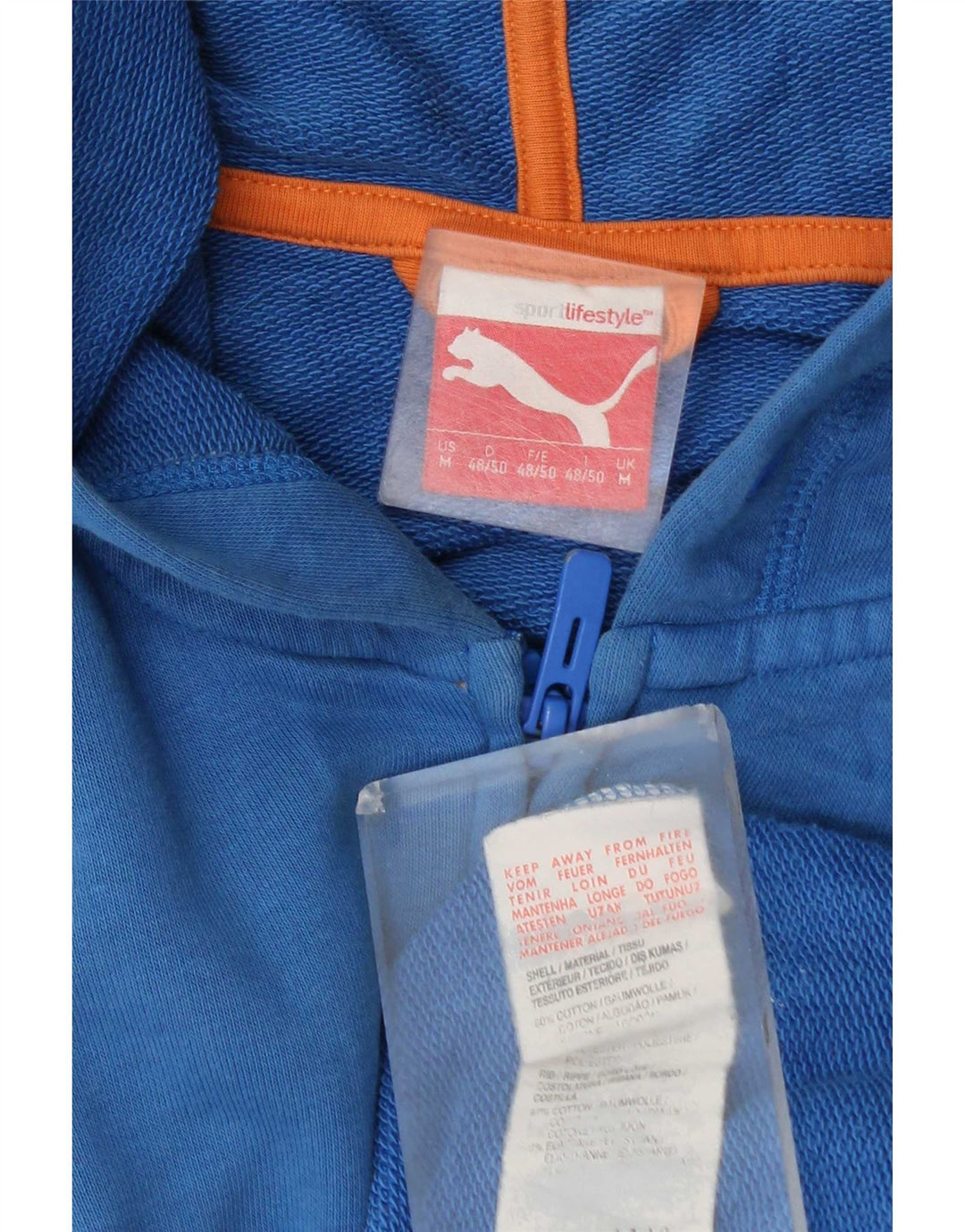 Suéter Puma masculino com capuz e zíper gráfico azul médio algodão