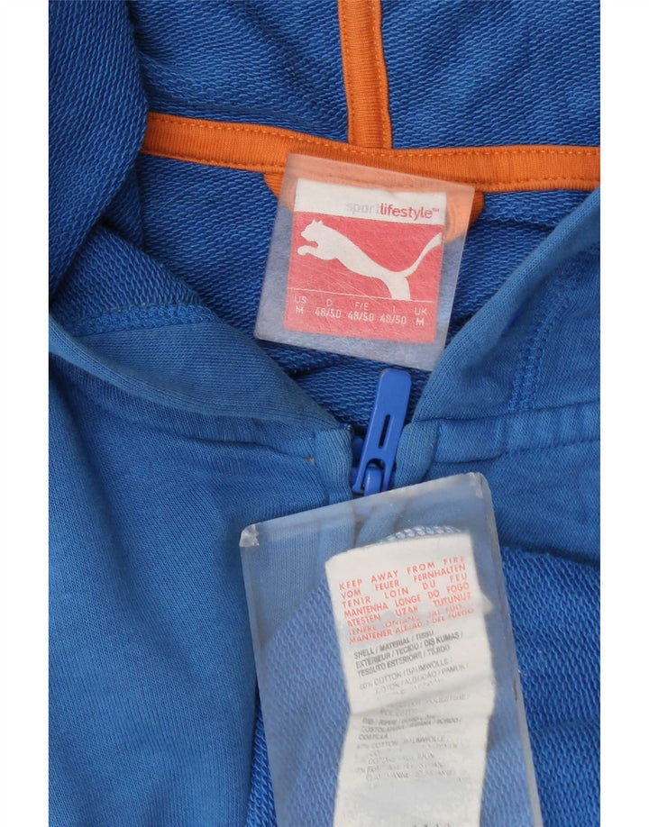Suéter Puma masculino com capuz e zíper gráfico azul médio algodão