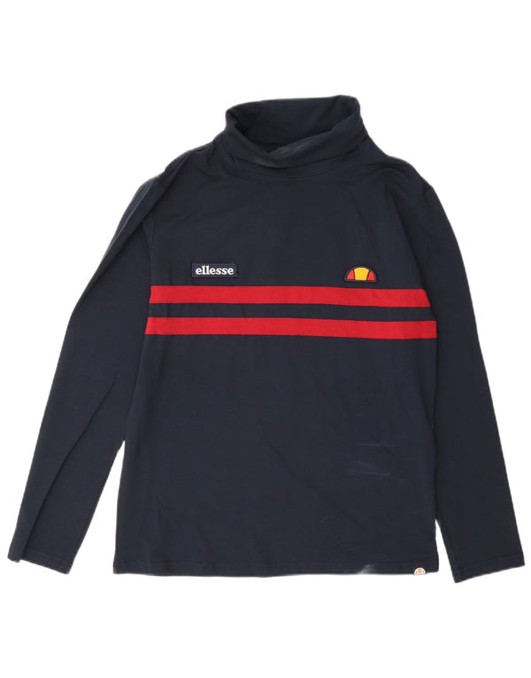 Ellesse Top feminino de manga comprida UK 16 grande algodão colorblock azul marinho