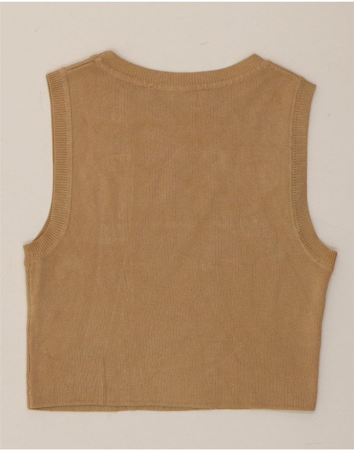 Regata feminina Zara com colete curto Reino Unido 12 viscose marrom médio