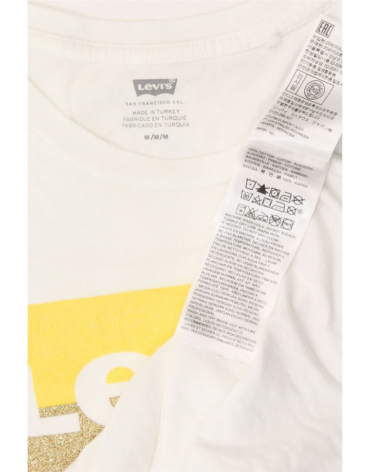 Camiseta feminina gráfica Levi's UK 14 algodão branco médio