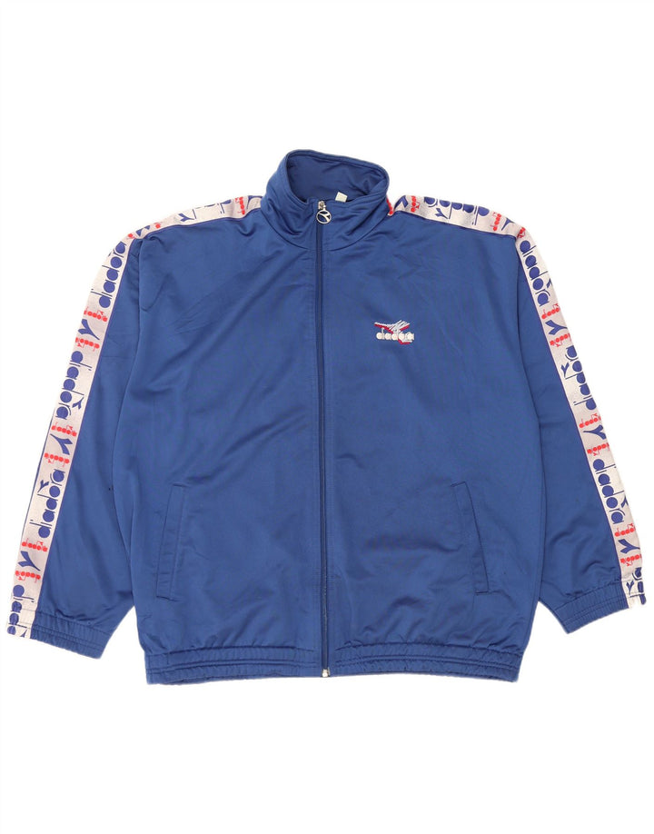 DIADORA Mens Graphic Tracksuit Top Jacket UK 44 XL Azul Poliéster