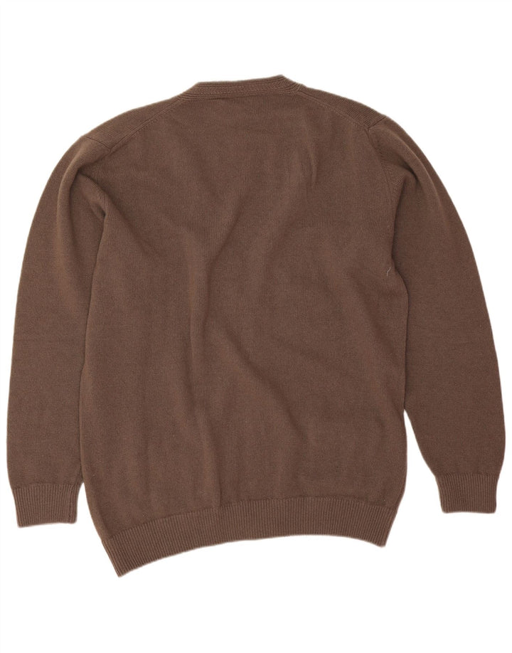Suéter cardigã masculino vintage 2XL lã marrom