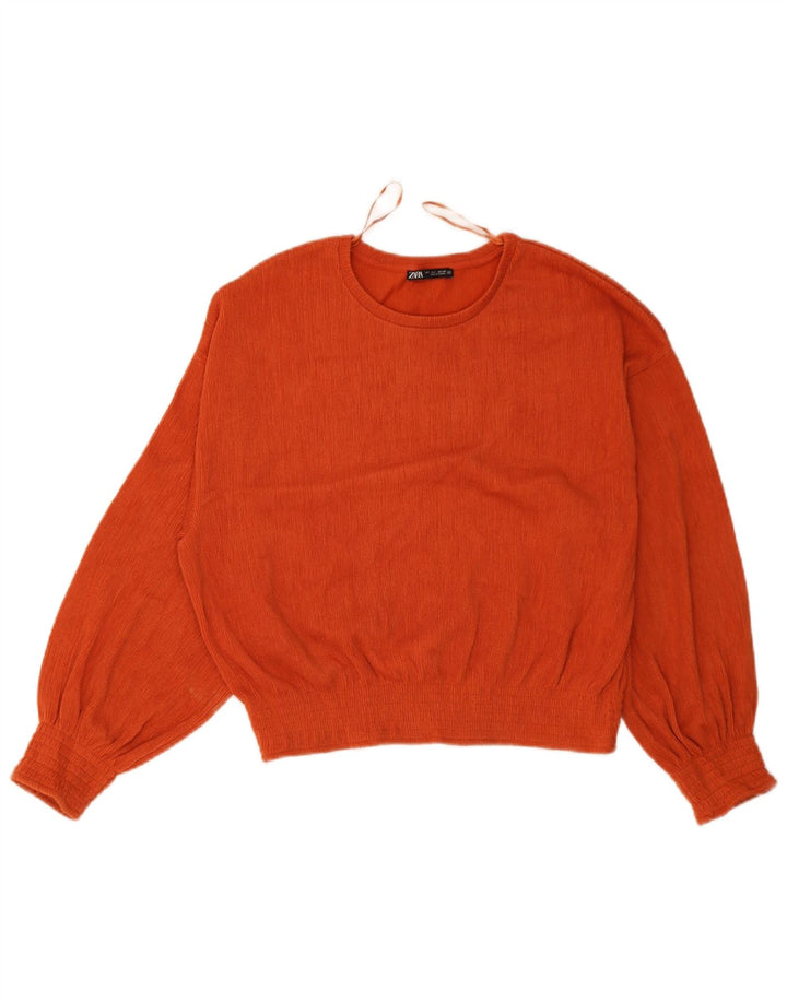 Blusa feminina Zara manga comprida oversized UK 10 pequena laranja poliéster