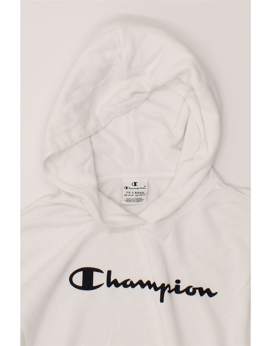 CHAMPION Girls Graphic Crop Hoodie Jumper 15-16 Years 2XL White Cotton Vintage Champion and Second-Hand Champion from Messina Hembry 
