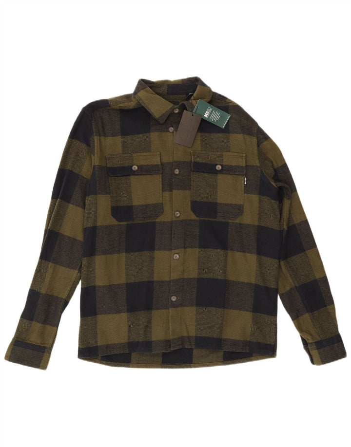Camisa masculina de flanela Only & Sons, camisa média cáqui xadrez de algodão