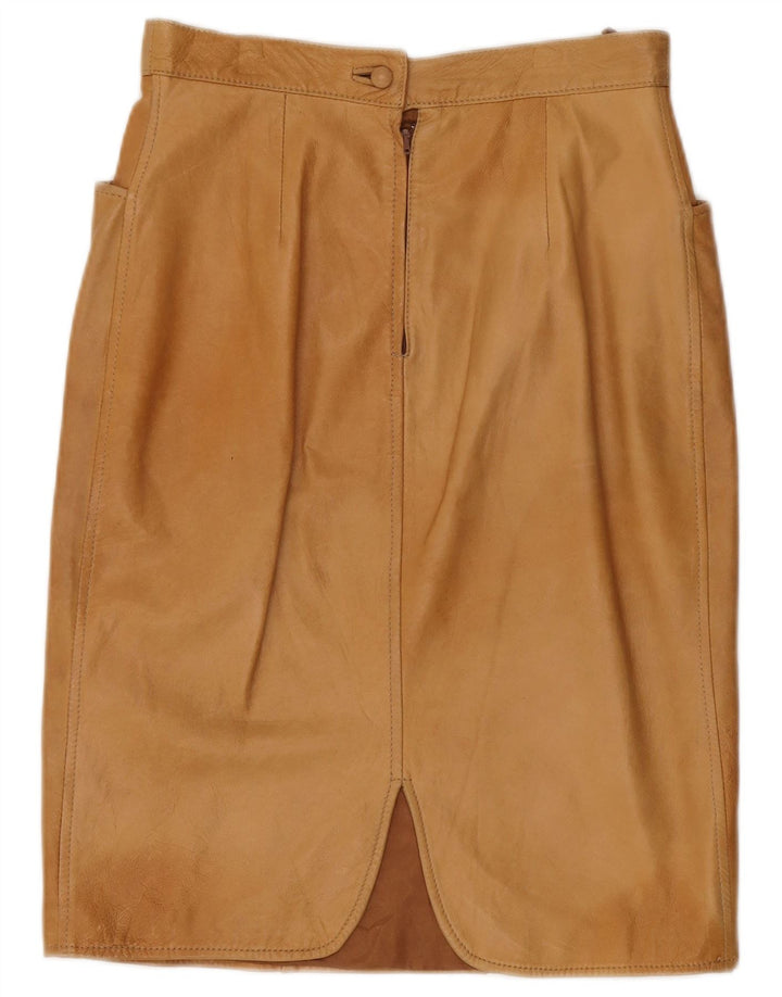 Saia de couro feminina vintage IT 44 Médio W30 Bege