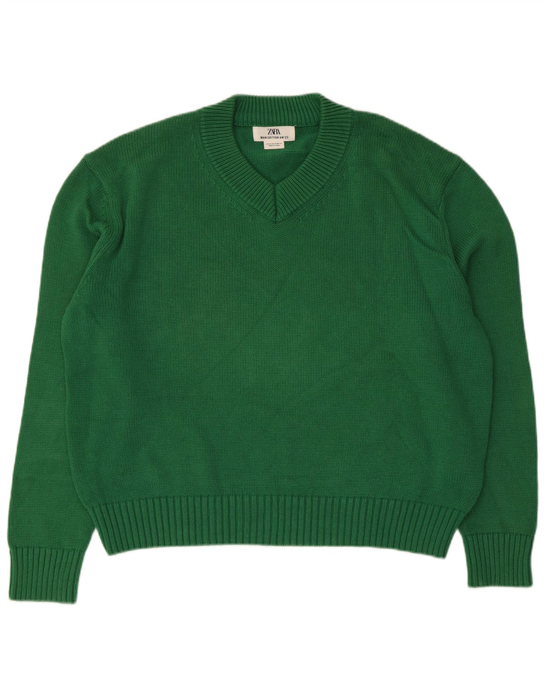 Zara Suéter feminino oversized com decote em V Reino Unido 14 algodão verde médio