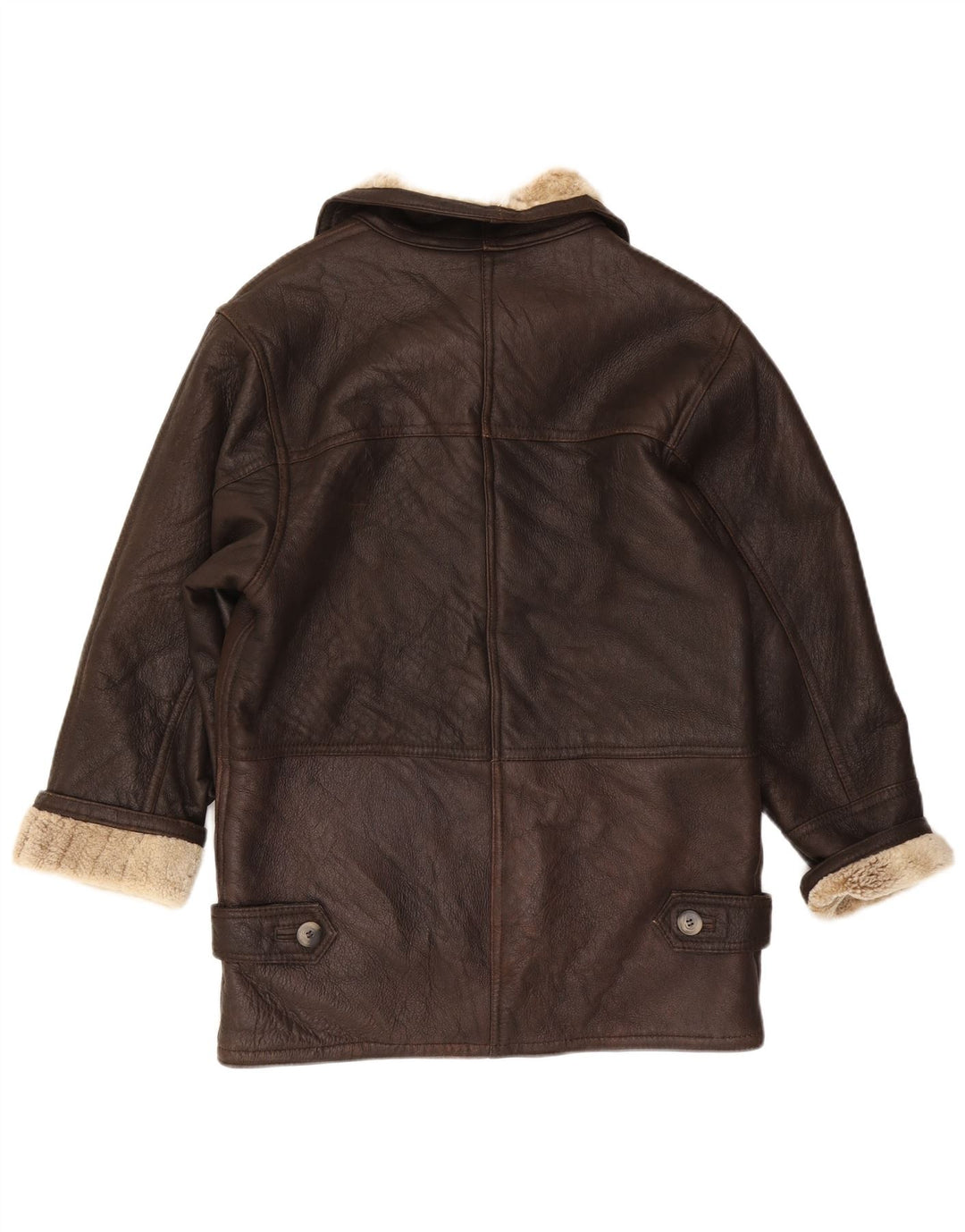 Casaco de shearling feminino vintage EU 38 pele de carneiro marrom médio