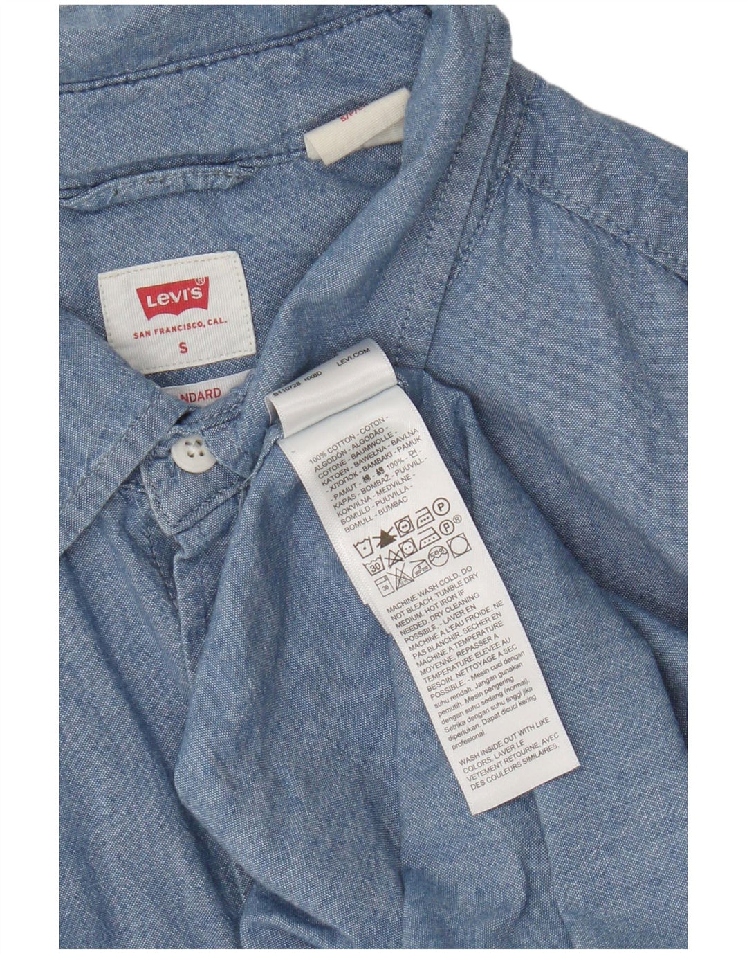 Camisa masculina de manga curta padrão Levi's pequena azul algodão