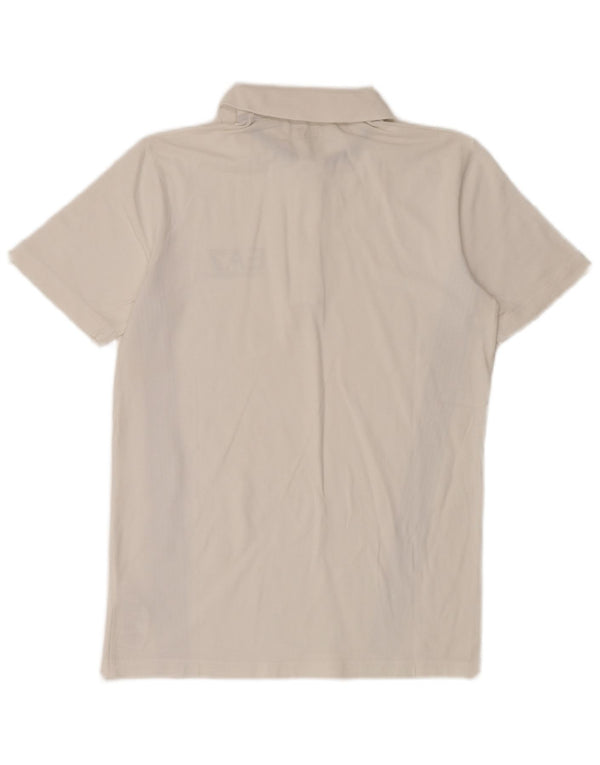 Camisa polo masculina Emporio Armani com listras brancas médias de algodão