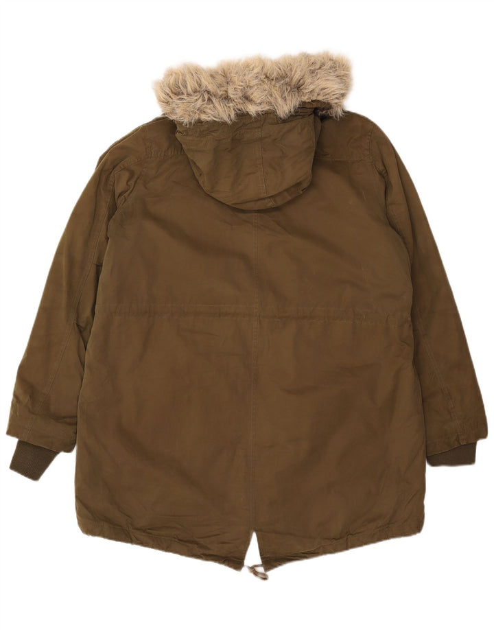 Jaqueta Parka feminina com capuz FAT FACE Reino Unido 16 poliéster cáqui grande