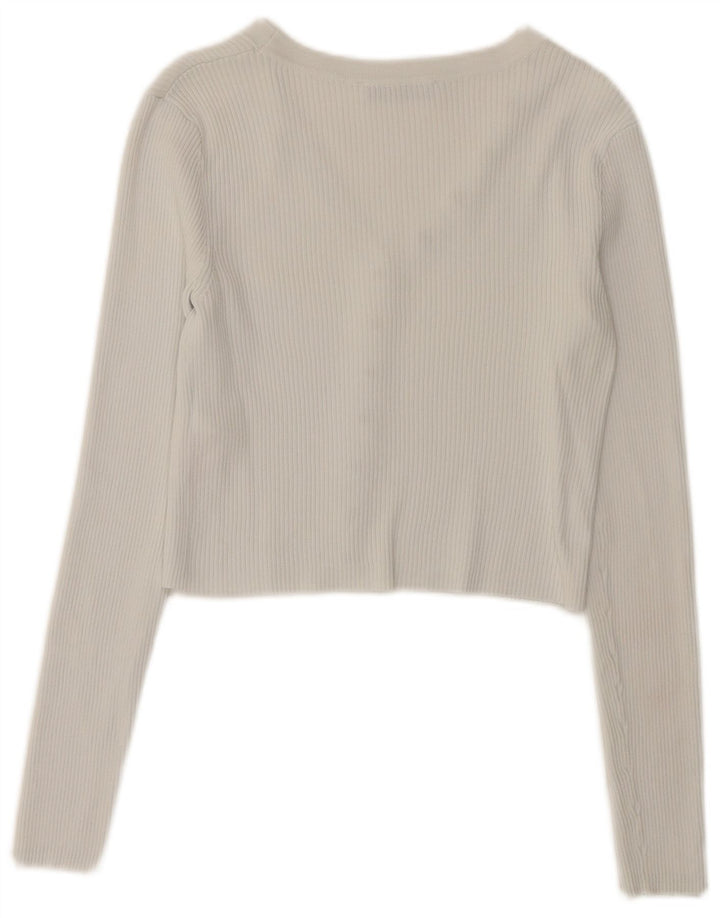 Zara Womens Crop Cardigan Top UK 10 Pequeno Branco Poliamida