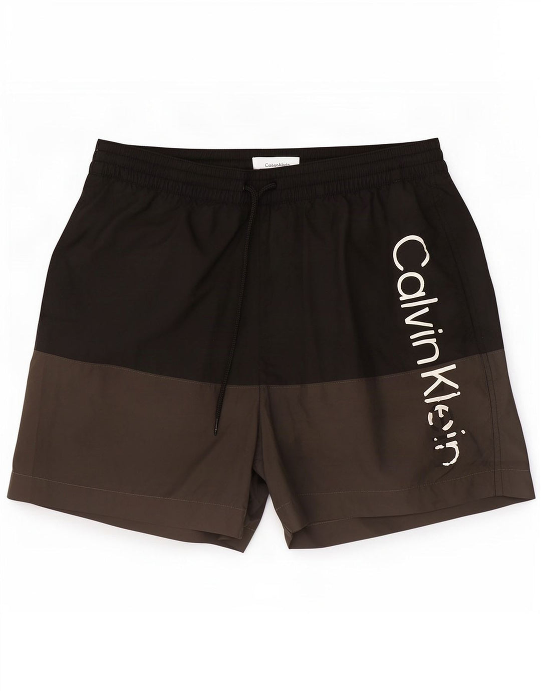Shorts de natação masculino Calvin Klein gráfico médio preto colorblock