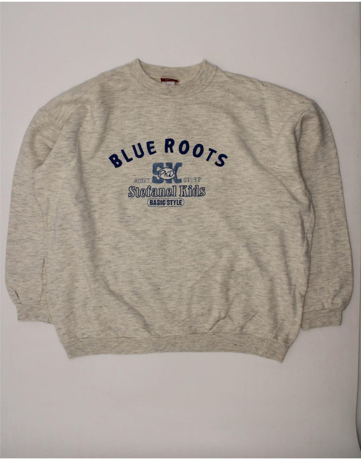 STEFANEL Girls Graphic Sweatshirt Jumper 11-12 Years Grey Cotton Vintage Stefanel and Second-Hand Stefanel from Messina Hembry 