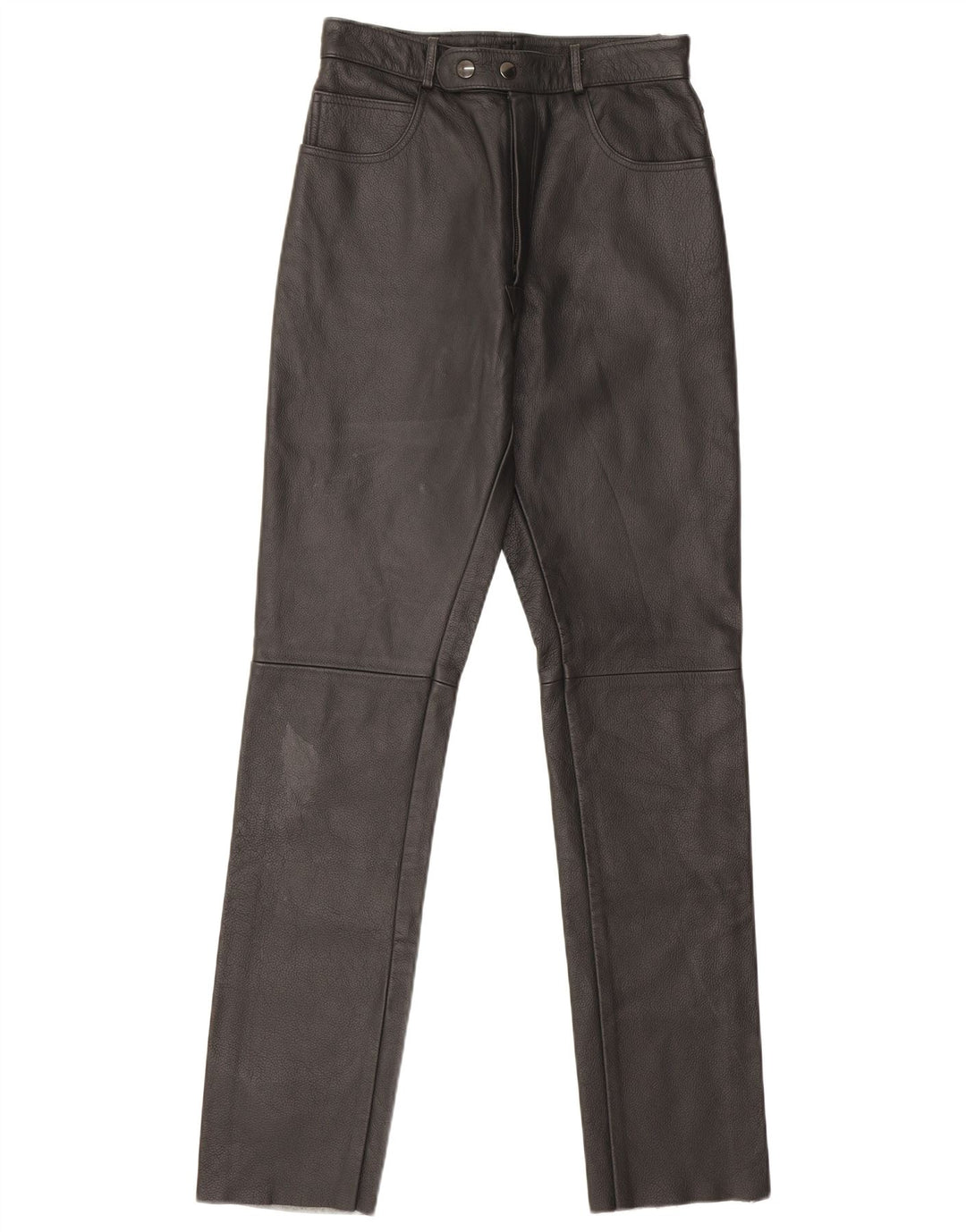 Calças de couro retas femininas vintage W26 L32 pretas