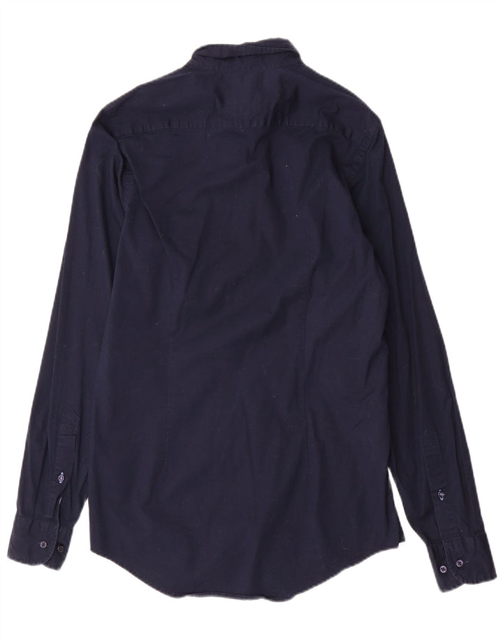 Camisa masculina TOMMY HILFIGER slim fit pequena algodão azul marinho