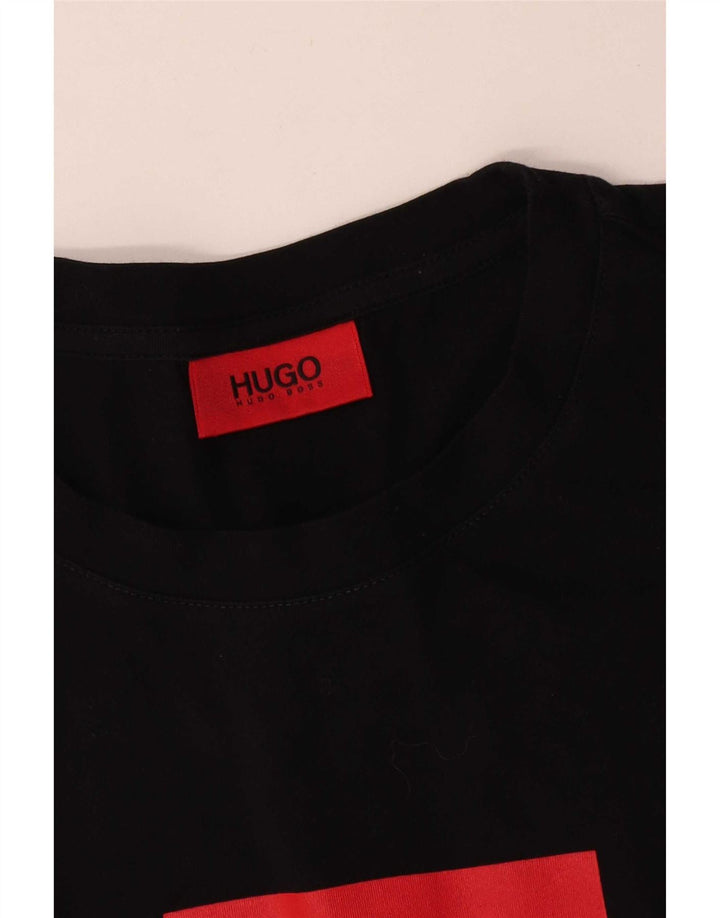 Camiseta gráfica masculina Hugo Boss grande bloco colorido preto