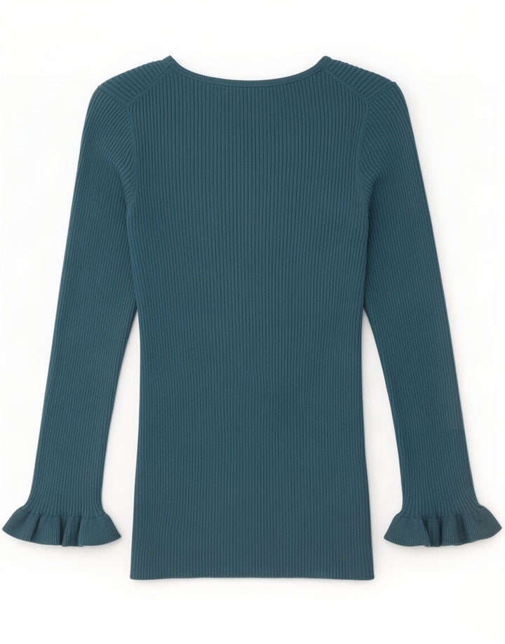 Top feminino Massimo Dutti manga comprida Reino Unido 12 seda azul médio