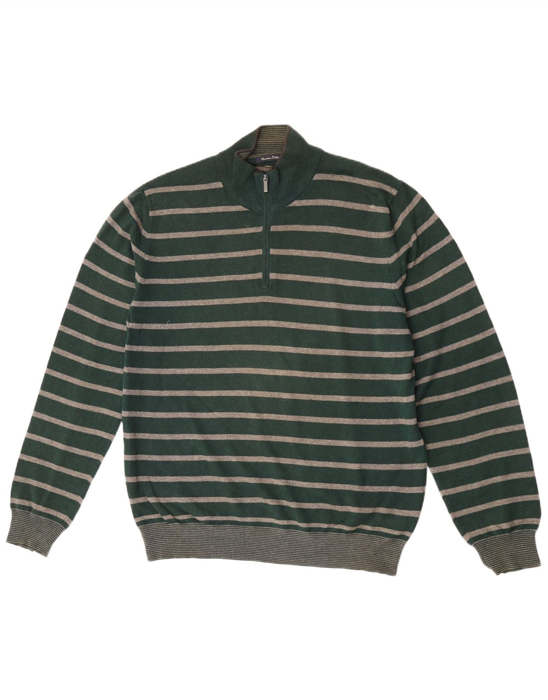 Suéter masculino Massimo Dutti com zíper e gola alta de algodão listrado verde grande