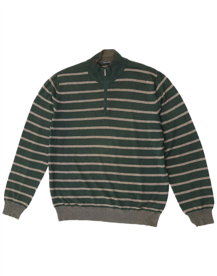 Suéter masculino Massimo Dutti com zíper e gola alta de algodão listrado verde grande