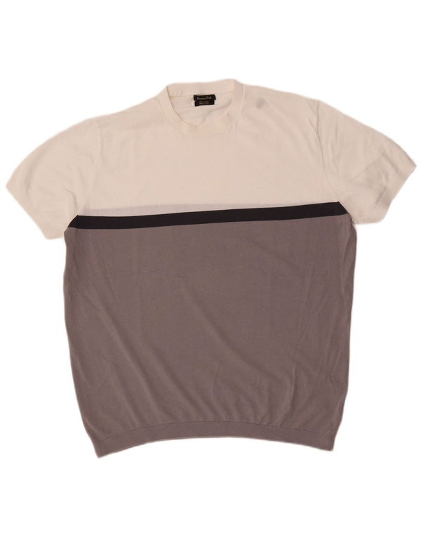 Camiseta gráfica masculina Massimo Dutti Top XL branco colorblock algodão